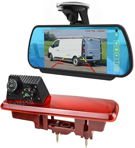 EnruigeOK Dubbel lins Full HD 1080P omvänd kamera mörkerseende dubbel justerbar vinkellins för Renault Trafic Van 2014 – nu ersättning OEM bromsljus med 7 tums bildskärmssats (anti-bländning glassats)
