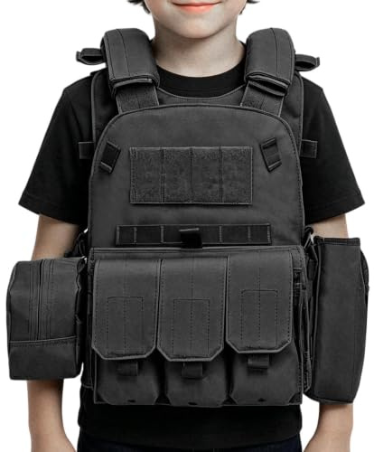 Airsoft väst barn, justerbar skyddande flera fickor bröstrigg, airsoftutrustning och utrustning – för utomhusjakt träning paintball, cosplay, kostym, rollspel stridsvakt
