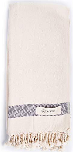 Bersuse 100% Algodón - Laodicea Toalla Turca - Fouta Peshtemal Toallas de Baño Grandes, Tejido Solido con diseño de Diamante - Oeko-Tex - 95 x 175 cm, Natural
