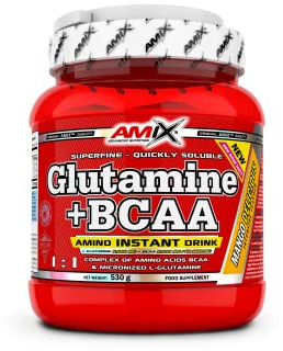 AMIX - Bcaa Glutamina - 530 Gramos - Complemento Alimenticio de Glutamina en Polvo - Reduce el Catabolismo Muscular - Ideal para Deportistas - Sabor Mango - Aminoácidos Ramificados