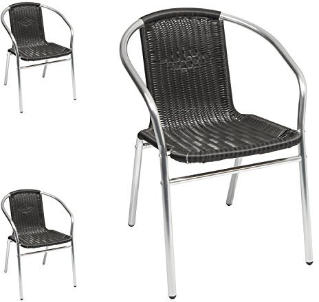 Mojawo 3 Sück Qualität Aluminium/Polyrattan Bistrostuhl stapelbar Stapelstuhl Campingstuhl Gartenstuhl Küchenstuhl Balkonmöbel Gartensitzmöbel Silber/Schwarz