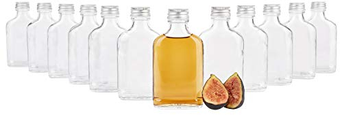 MamboCat 12er Set Taschenflasche 100ml I Flachman Glas mit silbernem Schraubverschluss I Schnapsflaschen Likörflaschen zum Befüllen I Essig-Öl-Fläschchen I 12 Glasflaschen 100ml luftdicht