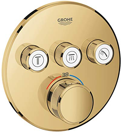 Grohe Grohtherm SmartControl Thermostat mit drei Absperrventilen, runde Wandrosette, Farbe: Cool Sonnenaufgang - 29121GL0