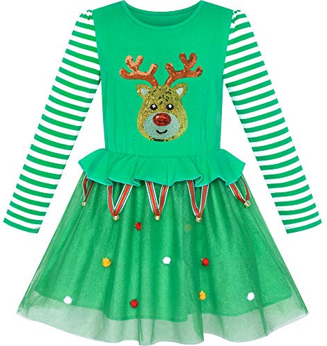 Sunny Fashion Robe Fille Noël Chapeau de père Noël Manche Longue Partie Habiller 3-12 Ans