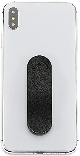 MOMO STICK - L'original! Support pour téléphone Portable et poignée pour Smartphones et tablettes– téléphone Portable Bague pour iPhone Samsung Huawei (Acier Inoxydable - PU Noir)