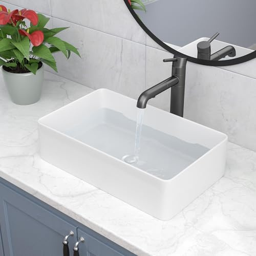 Lepuday Vessel Sink Rectangle 21x13 White Bathroom Sink Rectangular Above Counter Large Ceramic Porcelain Countertop Lavatory Vanity Bowl Sink Art Basin Wash Basin
