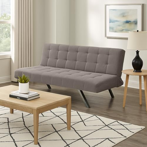 EVERGREENWEB - Divano Letto 3 Posti Clic Clac in Tessuto Imbottito colore Tortora, Design Moderno, Schienale Reclinabile e Trasformabile in Comodo Letto con Materasso in Foam, Gambe Cromate, SCARLETT