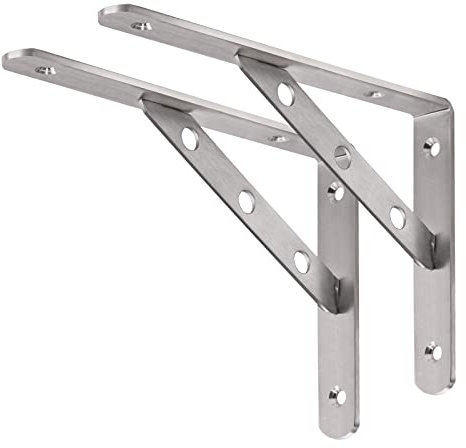 YUMORE 8 Inch Shelf Bracket, Heavy Duty L Bracket, 2 Pack, Stainless Steel, 220 LB Load Capacity, Hanging Hole Design, Easy Installation, Indoor & Outdoor Use