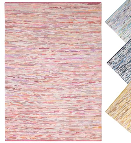 MY-RUG Handgewebter Flickenteppich aus Baumwolle | Fleckerlteppich in Handarbeit gewebt | Boho Teppich | bunter Kinderteppich, weich & strapazierfähig | Baumwollteppich | Pink, eckig 120 x 170 cm