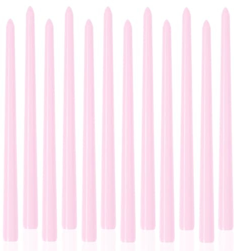 LPUSA Light Pink Tall Taper Candles 12 inch Unscented Smokeless Long Tall Tapered Candle for Candlesticks Sticks Wedding Advent Home Decor Dinner Christmas,Set of 12