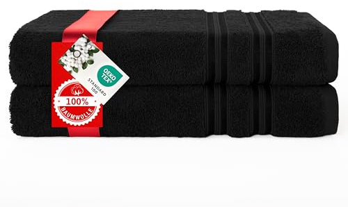 Hammetex 2er Badetücher Set, 100% Baumwolle Premium Qualität Groß 70x140cm Duschtücher, Weich Saugstark Schnell Trocknendes Badetücher, Schwarz