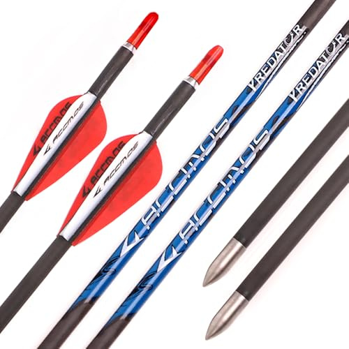 PHILOCS 12pz Flechas de Carbono ID 4.2mm Rojo Blanco Pluma Spine 300 350 400 500 600 700 800 900 1000 Caza Flecha de Práctica para Arco Compuesto Arco Recurvo Tiro con Arco (Spine 500, 28inch)