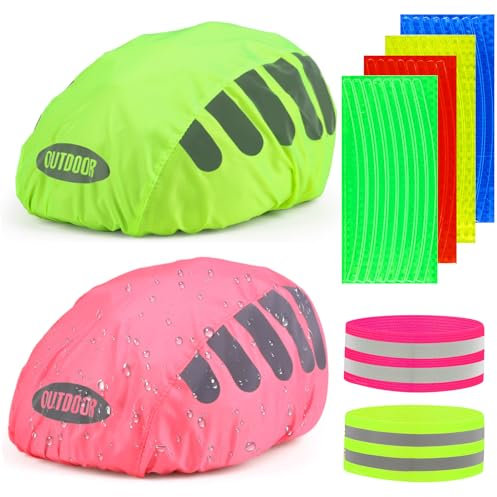 Henjunu 2 Stück Regenschutz Fahrradhelm,Fahrradhelm Regenüberzug,Fahrradhelm Regenschutz Reflektierend,Wasserdichter Regenhaube Fahrradhelm,mit 2 Reflektorband und 4 Reflektoren Aufkleber Fahrrad