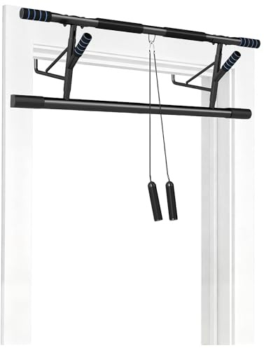 SPORTNOW Doorway Pull-Up Bar, No-Drilling Chin-Up Bar, Push-Up Stand with Resistance Bands, Padded Handles for Home Gym Exercise, Blue