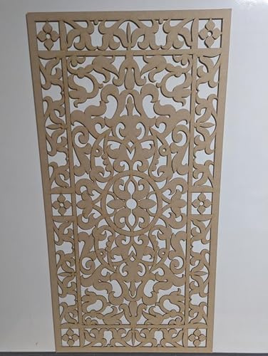 Träskiva dekorativ panel, väggskiljevägg, kylarskydd galler, möbeldekoration, laserskuren från 3 mm tjock MDF-skiva (storlek 1200 mm x 610 mm) mönster (001C). Tillverkad i Storbritannien