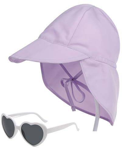 Bogoro Solhatt för barn, UV-skydd, set med lila barnmössa, solglasögon med knytband, småbarn, justerbar med nackskydd, sommarmössa för 2–5 år, sommar, solhatt, flicka