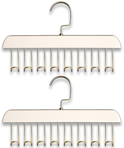Wooden Anti-Slip 8-Hook Belt Hanger for Closet - Wooden Closet Hanger Organizer with Anti-Slip Hooks for Ties, Scarves, Bras & Tank Tops (2Pcs White)