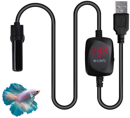 MiOYOOW Aquarium Mini Heizung 2-3 L, 10 W Aquarium Heizstab mit Überhitzungsschutz, 5 V/2 A, USB Keramik Tauchwasserheizung für Salzwasser und Süßwasser