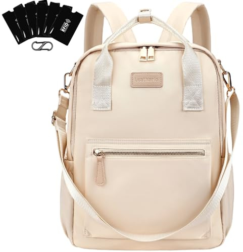 Leathario Mochila Mujer Antirrobo e Impermeable, Mochila Portátil para Laptop 13.3 Pulgadas, para Universidad, Trabajo y Uso Casual, Regalo Mujer (Beige)