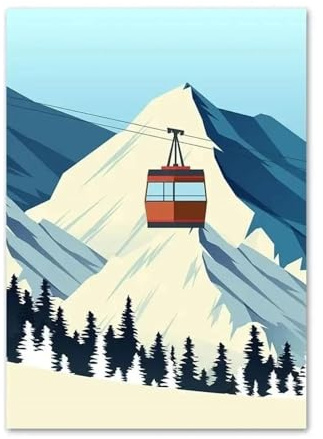 Muholin Pintura en lienzo minimalista vintage de esquí,snowboard,nieve,montaña,arte de pared,carteles e impresiones para sala de estar,hogar,bar,decoración 40x50cm Sin Marco