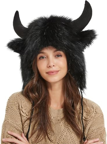 xGorro de Cuerno de - Orejeras de Invierno de Felpa cálidas, Material Peludo Suave, Accesorio de Invierno cómodo, Gorro de Disfraz de Animal | Divertido sombrero de cosplay para aventuras al aire