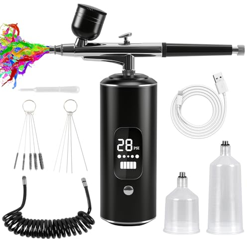 panthem Set aerografo, 7,4 V, 38 PSI, con 3 livelli, pistola a spruzzo portatile senza fili per unghie, verniciatura auto, riparazione, pittura, tatuaggio, pittura del viso, decorazione per torte