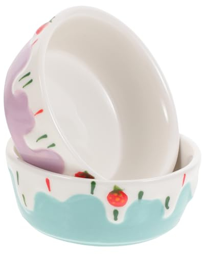 TOYANDONA Ciotole in Ceramica Antischizzo e Anti-ribaltamento per Piccoli Animali 2 Pezzi Design Profondo Perfette per Criceti, Porcellini D'india e Conigli