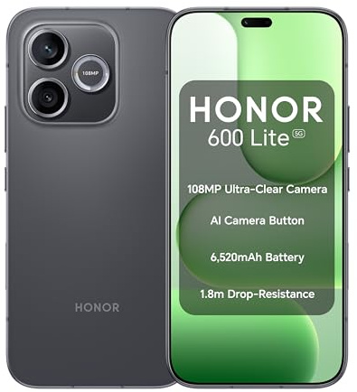 HONOR 600 Lite 5G Unlocked Smartphone | 108MP AI Camera | 6520mAh Battery | 8GB RAM | 256GB Storage | Dual SIM | 1.8m Drop Protection | Android Phone | Velvet Black