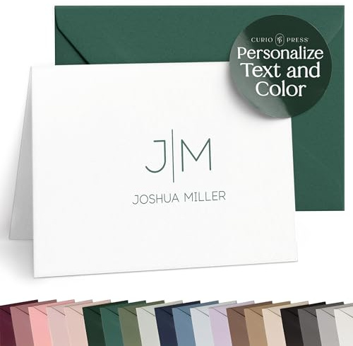 Curio Press Personalized Stationery for Women & Men - A2 Folded Thank You Cards with Custom Notecards, Handmade Personalized Note Cards with Envelopes and Name, Custom Stationery - Thin Line Mono Fold