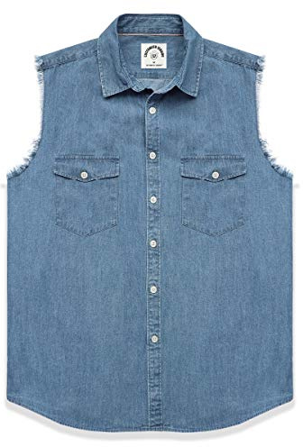 Dubinik® Chemise en Jean pour Homme à Manches Courtes sans Manches en Coton Casual Denim Western