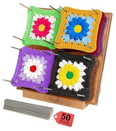 Olikraft Planche de Blocage Crochet en Bois pour Tricot et Crochet avec Grilles (kit complet avec 50 épingles couture en acier inoxydable de 4 pouces, support inclus) (20cm)