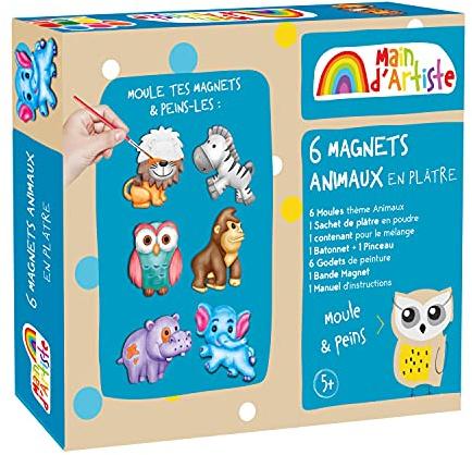 MAIN D'ARTISTE - Kit de Création de Magnets Animaux - Loisir Créatif - 730203 - Moulage - Peinture - Platre - Frigo - Créativité - Activités Manuelles - Kit Complet - À Partir de 5 ans