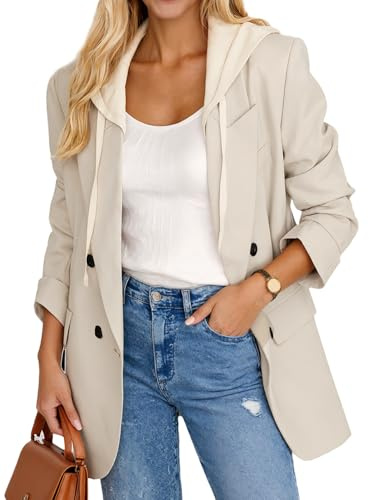 Sweatshirt Blazer Jacket for Women 2025 Fall Winter Beige Sweater Long Plus Size Christmas Women's Blazers Boyfriend Hooded Oversized Jackets Casual Dressy Trendy Business Casual Work Professional