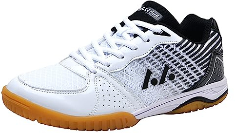 JiuQing Men's Table Tennis Shoes Pingpong Badminton Sneakers Soft Bottom Breathable Indoor Fitness Training Shoes,Black,9 UK