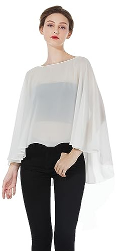 BEAUTELICATE Stola Coprispalle Elegante Chiffon Donna Scialle Mantellina Poncho Chiffon Estiva per Cerimonia Sposa Damigella Matrimonio Festa (Avorio)