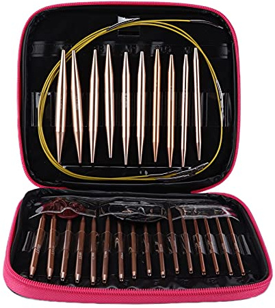 Set di Uncinetto per Tessitura in Oro Rosa Intercambiabile con Aghi Circolari con per Lavorare a Maglia, Design Ergonomico, Tocco Confortevole