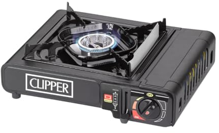 KROWN - Hornillo Clipper de Camping Portátil y Compacto, 1 Fuego, Cocina Cartucho Gas Portátil. Para Acampada y Senderismo, con Maletín de Transporte.