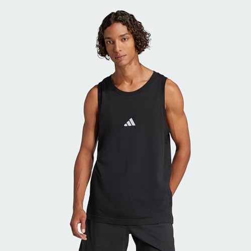 adidas Hombre Essentials Small Logo Single Jersey Tank Top Shirt, Black/White, L