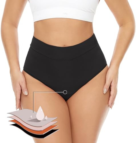 Costume da bagno mestruale da donna, bikini e mutandine impermeabili a prova di perdite - Biancheria intima per il periodo - Vita bassa per adolescenti, Nero , S