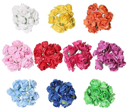 CHGCRAFT Künstliche Papierrosen 120 Stück 10 Farben Kleine Künstliche Rosen Mini Rosen Aus Papier Künstliche Mini Rosen Zum Basteln Dekorieren Schneiden Hochzeit DIY Basteln Partyzubehör