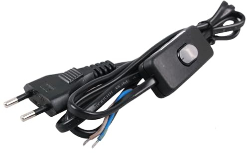Interruptor con Cable de 2 x 0,75 mm² y Longitud de 1,5 m, Color Negro, Ideal para controlar la luz en diversas instalaciones eléctricas.