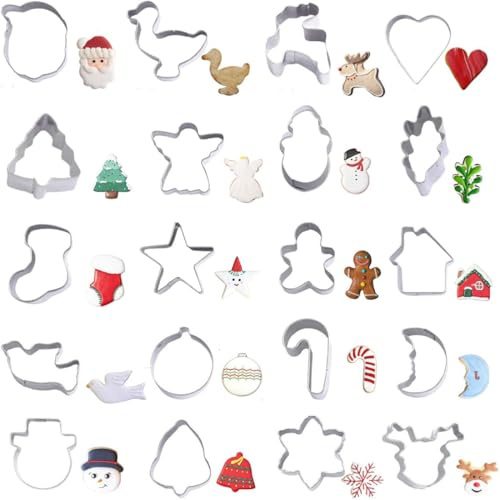 20 piezas Navidad Moldes para Galletas, Cortadores de Galletas de Navidad, cortadores de galletas navideños para niños, Arbol de Navidad, Alce, Santa Claus, Copo de Nieve, Muñeco de Nieve