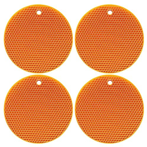 Silikon Topfuntersetzer, 18 cm, 4er-Set, Hitzebeständig bis 240°C, Spülmaschinenfest (orange)