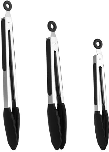 Pinze da Cucina in Silicone, Set 3 Pezzi 21,3/27,5/34 cm, Pinza da Cucina Acciaio Inox con Manico in Silicone, Pinza Barbecue, Pinze da Cucina Professionali Resistenti al Calore