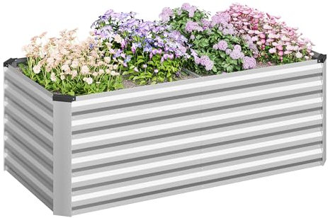 WOLTU Huerto Urbano de Metal, Jardinera Exterior para Verduras, Frutas y Flores, Bancal Huerto para Jardín, Patio y Terraza, 160x80x56cm, Plateado