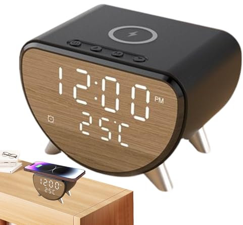 Radio-réveil numérique - station de charge inductive avec horloge numérique | Horloge multifonctionnelle de haute précision pour la chambre à coucher avec réveil sans fil avec chargeur sans fil, grand