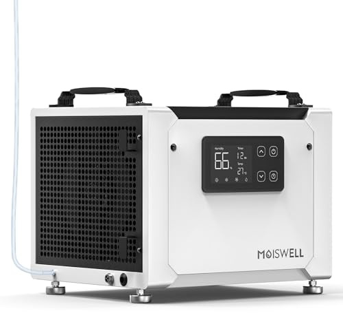 Moiswell Luftentfeuchter mit Pumpe 35 L/Tag – Effektiv gegen feuchte Räume & Schimmel, für Keller, Kriechkeller, Bad, Schlafzimmer & Waschküche, leise, mobil, mit Display und Timer