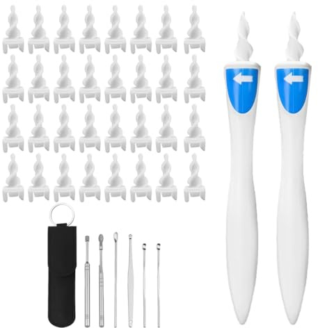 OIXYAZ Nettoyeur Oreille Confort - 32 Embouts Silicone en Spiral - Élimine Eau et Saletés,Avec 2 poignées