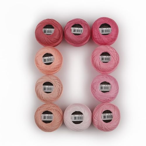 AMOHilos Size 8 Double Mercerized Egyptian Long Staple Cotton Pearl Thread 10 Grams (87 Yards)/Ball Crochet Thread 10 Colors per Box for Crochet Hardanger Cross Stitch Hand Embroidery (Set C)