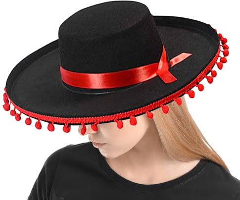 Flamenco Sombrero - Chapeau de costume espagnol, accessoire de cosplay à bord large, garniture, tenue traditionnelle | Festival Party Wear accessoires pour les femmes Men Holiday Dance Celebra